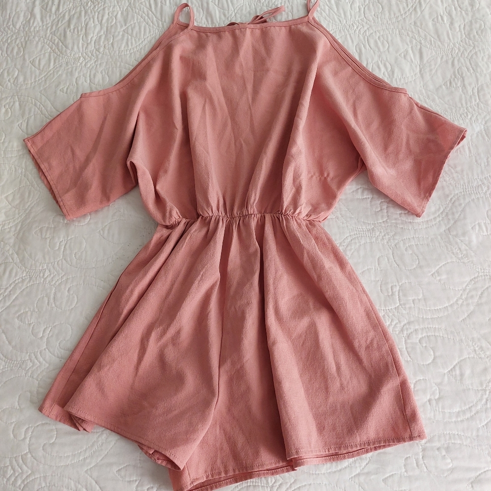 Pink Lily - "Back By Midnight" Pink Romper Cold Shoulder Sleeves